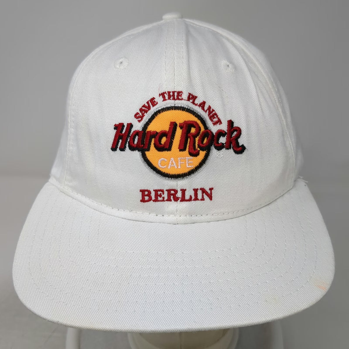 Hard Rock Cafe Berlin Save The Planet Snapback Hat White One Size Cotton Green