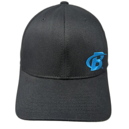 Flexfit Baseball Cap Black M Bodybuilding Logo Blue Embroidery Curved Brim hat