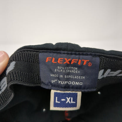 Flag Fitted Hat Black Large-XL Flexfit Stretch 6 Panel Solid Yupoong
