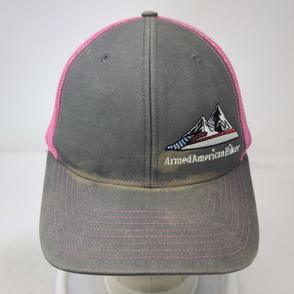 Richardson Trucker Hat Gray Pink One Size Mesh Snapback Mountain Flag Logo