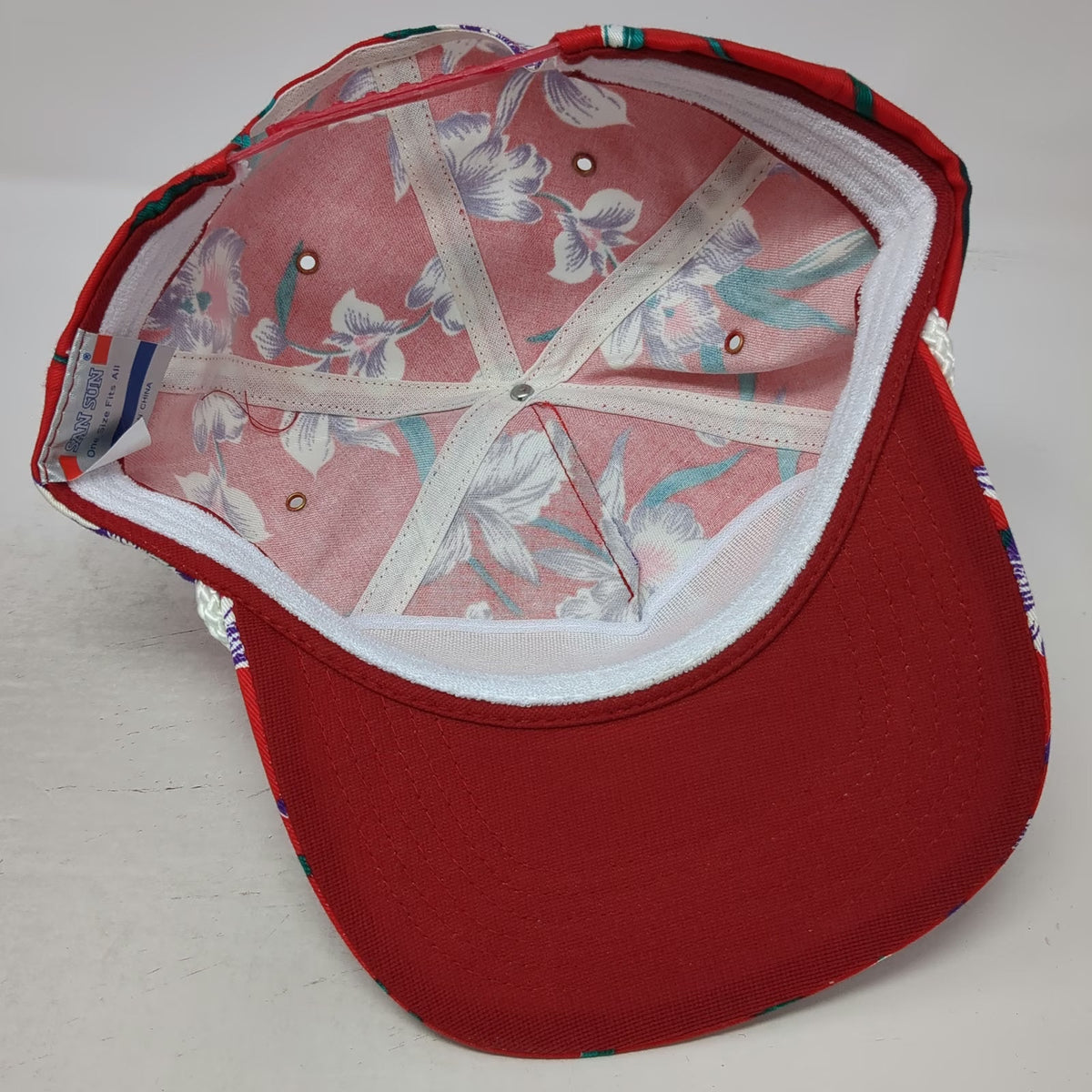 Peterbilt 5 Panel Red One Size Floral Hibiscus Rope Snapback Logo Embroidery Hat