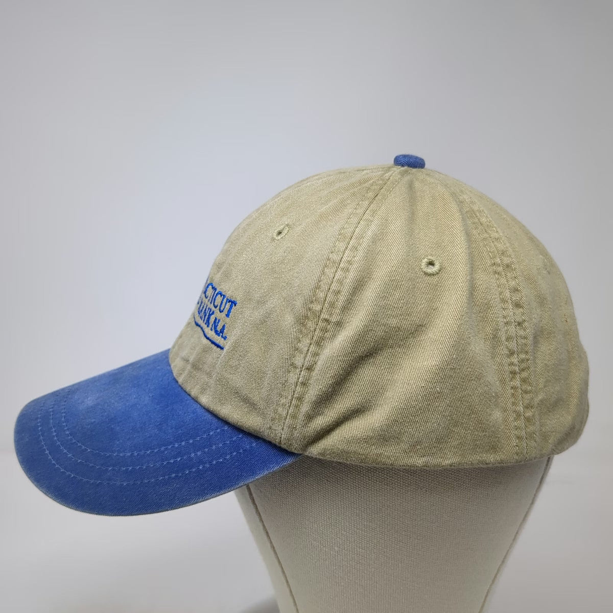 Adams Baseball Cap Beige Blue One Size Leather Slideback Embroidered Logo Hat
