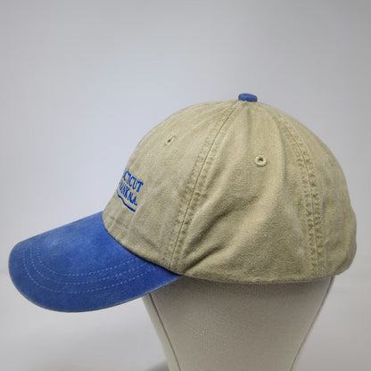 Adams Baseball Cap Beige Blue One Size Leather Slideback Embroidered Logo Hat