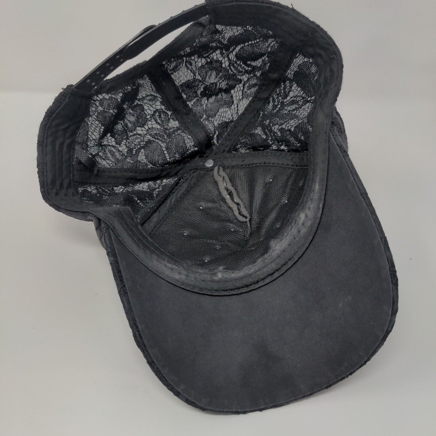 Floral Lace Studded Snapback Hat Black OSFA Adjustable Embellished