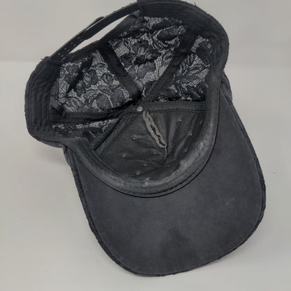 Floral Lace Studded Snapback Hat Black OSFA Adjustable Embellished
