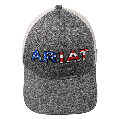 Ariat Snapback Trucker Hat Gray One Size Adjustable Mesh Back Patriotic USA Flag