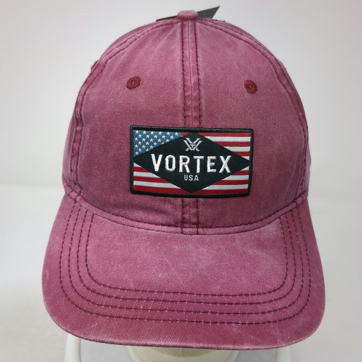 Vortex Baseball Cap Red One Size American Flag Patch Logo Buckle Strapback Hat