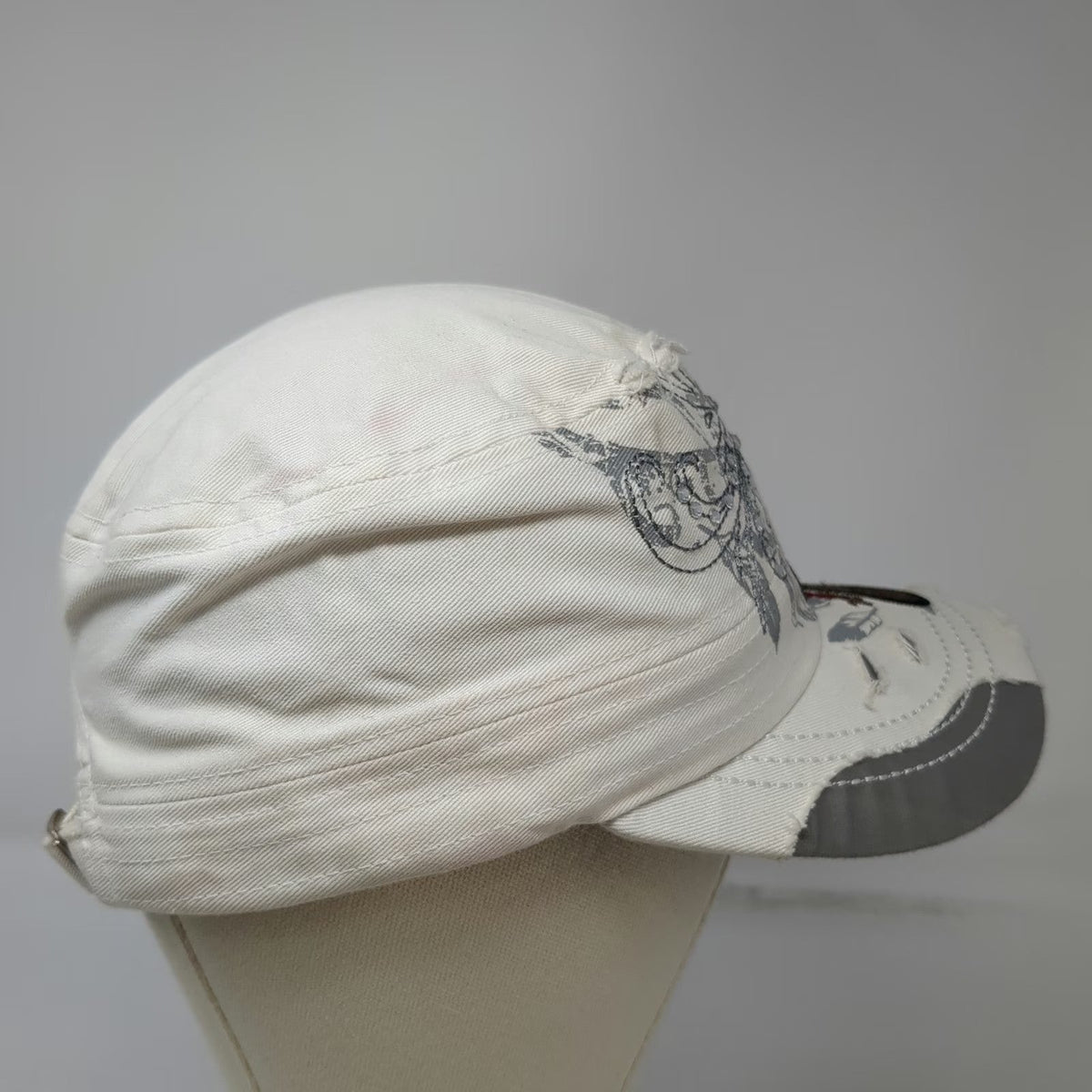 Savana Army Cap White One Size Feather Dreamcatcher Distressed Rhinestone Hat