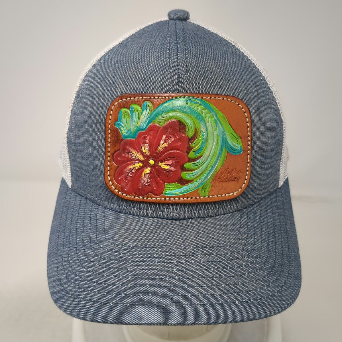 Outdoor Cap Platinum Series Baseball Cap Blue One Size Leather Flower Mesh Hat