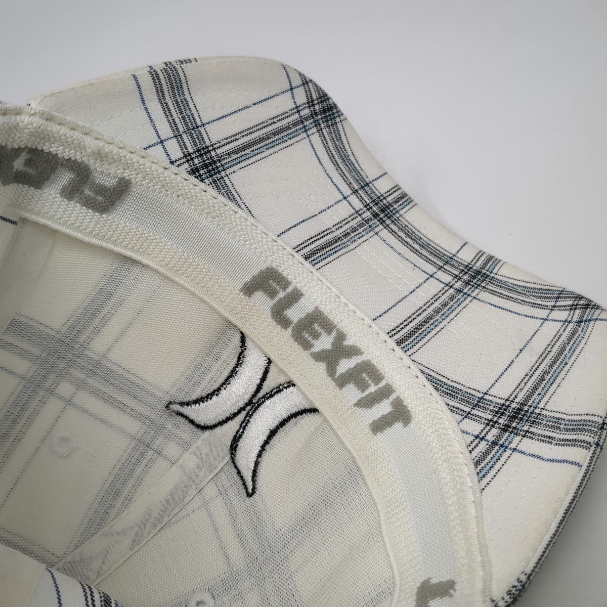 Hurley Plaid Baseball Cap One Size White Blue Black Flexfit Logo Embroidered Hat
