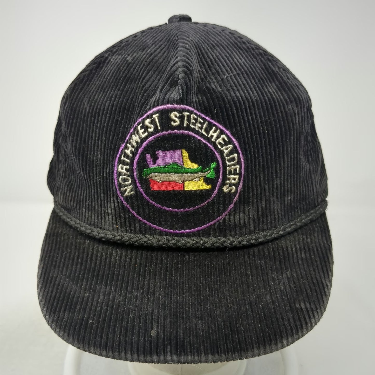 Ownco Trucker Black Hat One Size Corduroy Snapback Northwest Steelheaders Rope