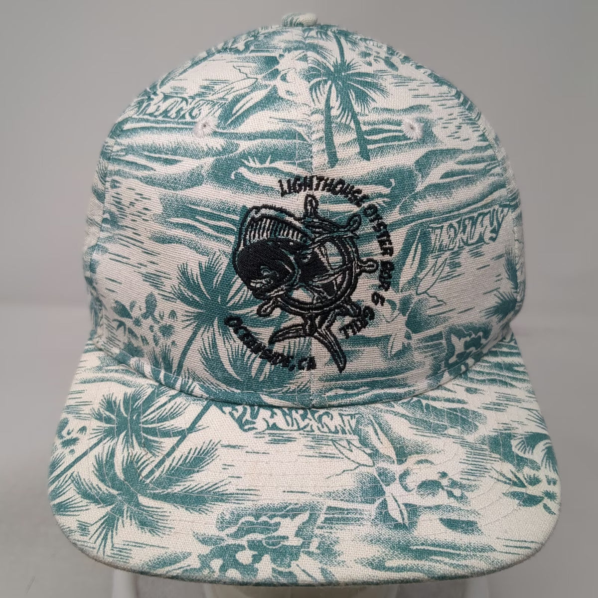 Double Portion Supply 5 Panel White Hat One Size Tropical Palm Tree Oyster Bar