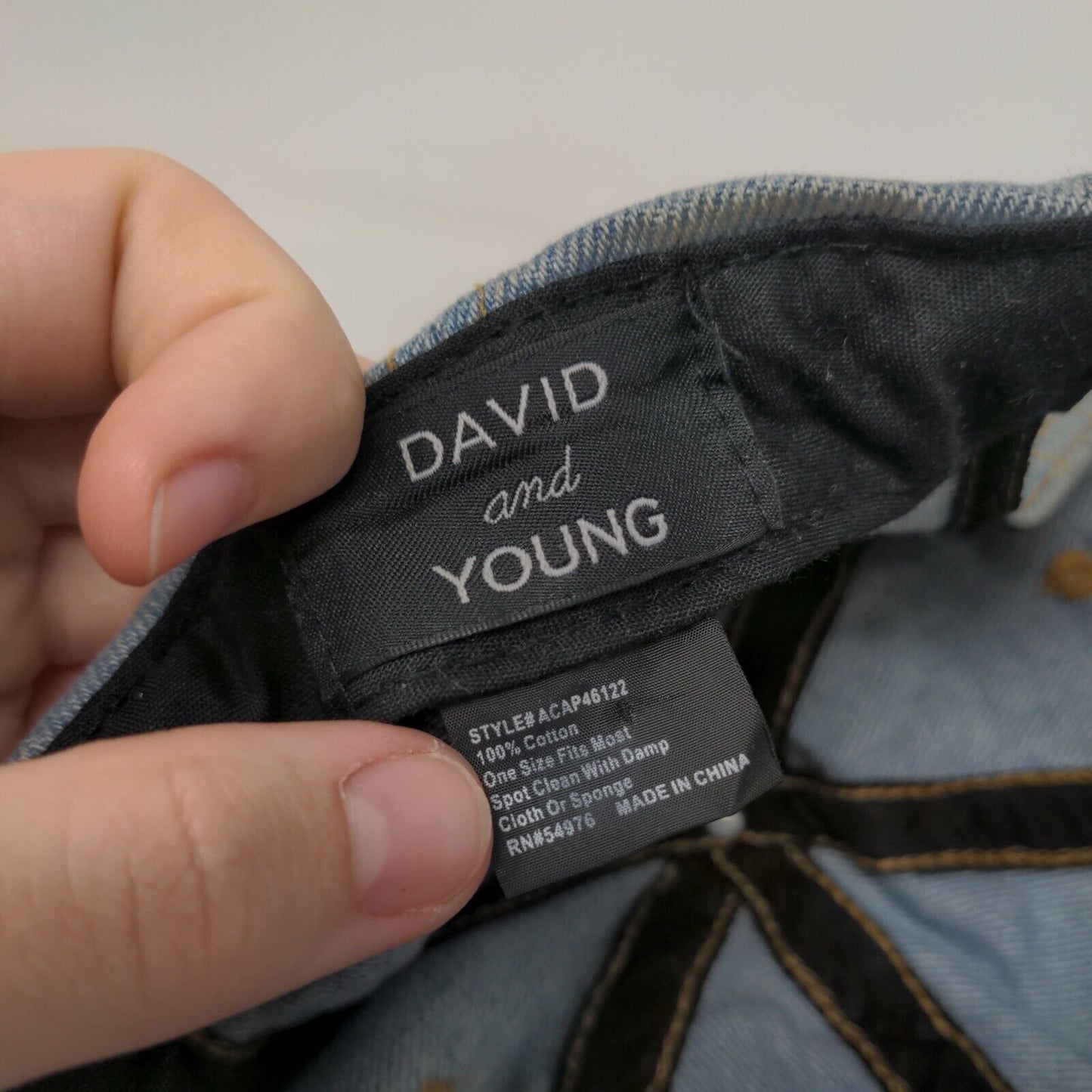 David & Young Strapback Hat Blue OSFM Adjustable Distressed Blank 6 Panel