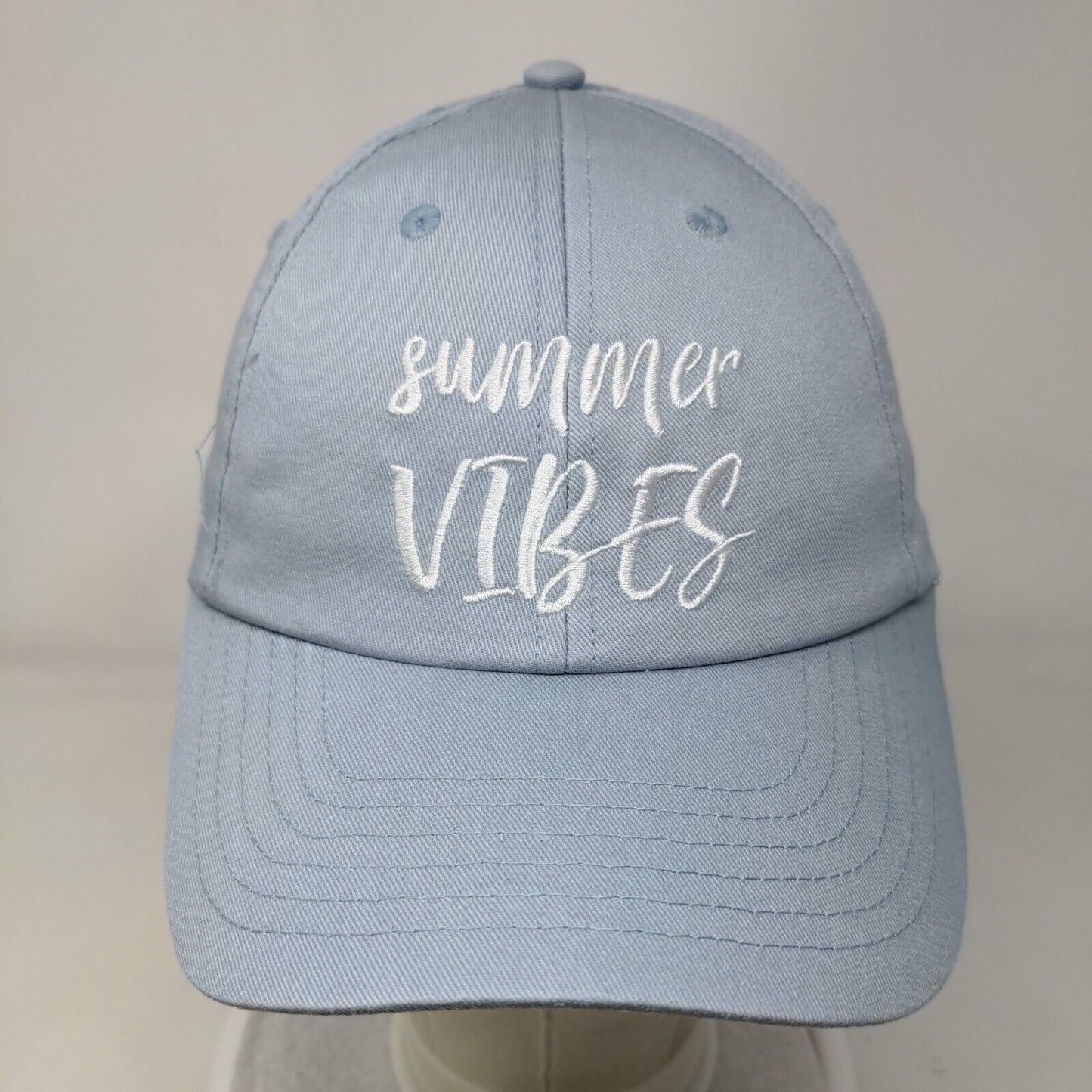 Summer Vibes Strapback Hat Blue OSFM Solid Embroidered Vent Holes