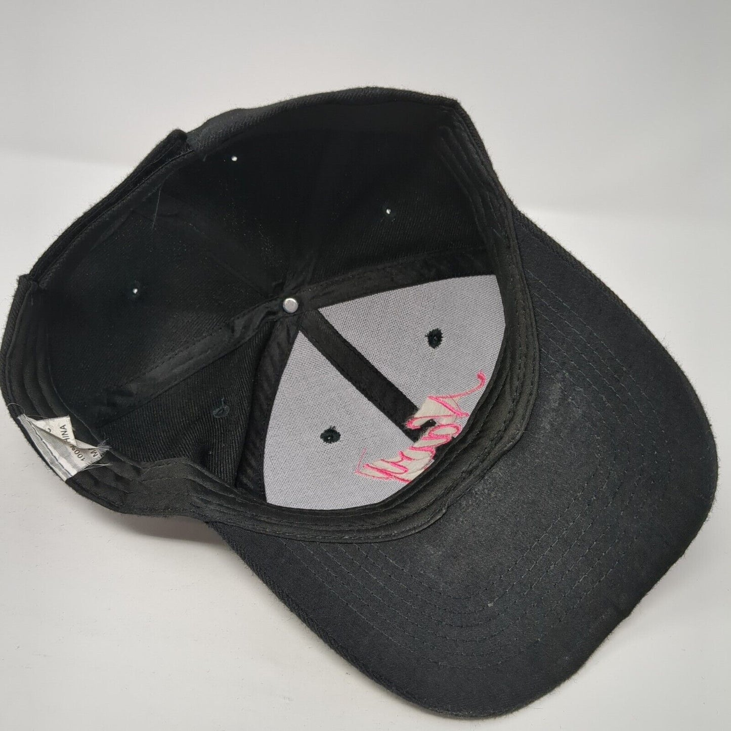 Navy Strapback Hat Black One Size Adjustable Embroidered Vented Holes 6 Panel