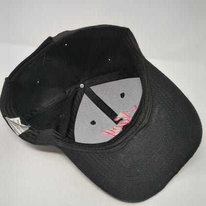 Navy Strapback Hat Black One Size Adjustable Embroidered Vented Holes 6 Panel