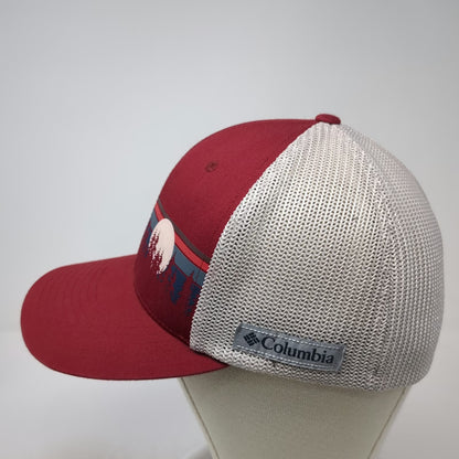 Columbia Baseball Cap Red One Size Fitted Mesh Back Pine Trees Moon Graphic Hat