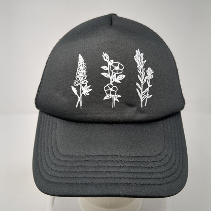 Wildflower Snapback Trucker Hat Black One Size Adjustable 6 Panel Mesh Back
