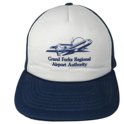 Yupoong Blue White Trucker Hat One Size Grand Forks Regional Airport Plane Mesh