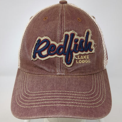 Legacy Trucker Hat Red Beige Blue One Size Idaho State Redfish Lake Lodge Mesh