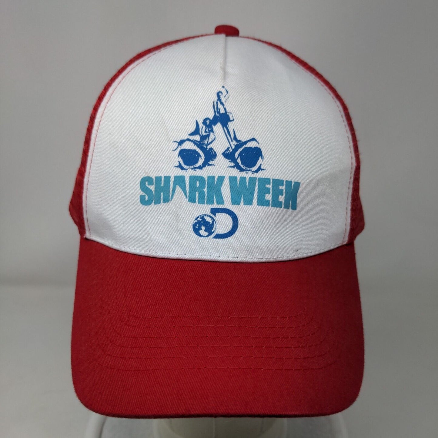 Shark Week Snapback Trucker Hat Red OSFA 5 Panel Mesh Back Discovery Channel
