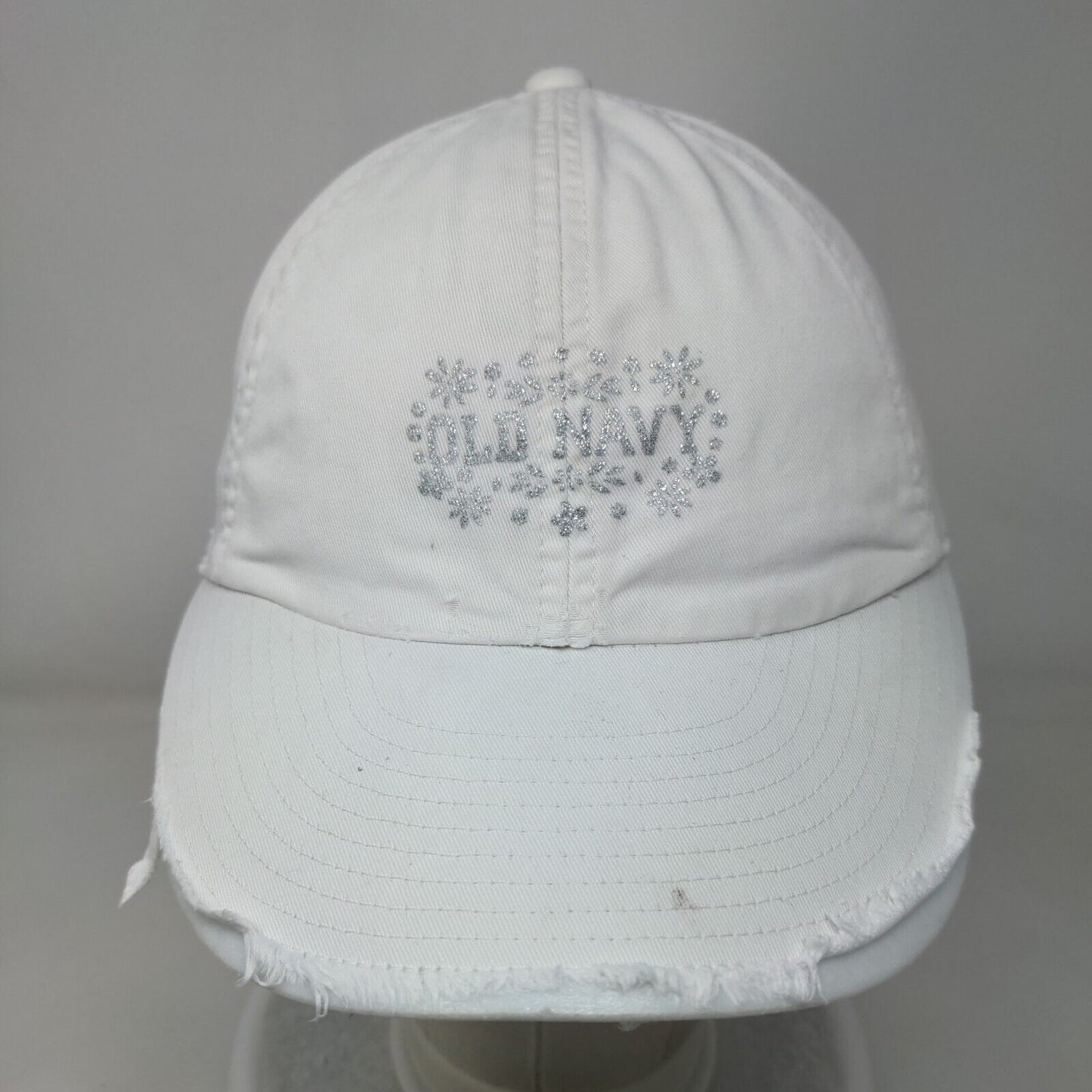Old Navy Glitter Strapback Hat White S/M Adjustable Solid 6 Panel