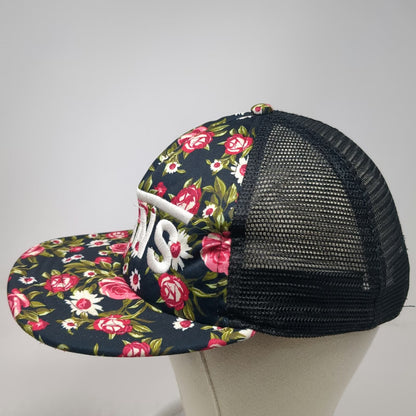 Vans Trucker Hat Black Floral Pink White One Size Mesh Snapback Flat Brim Logo