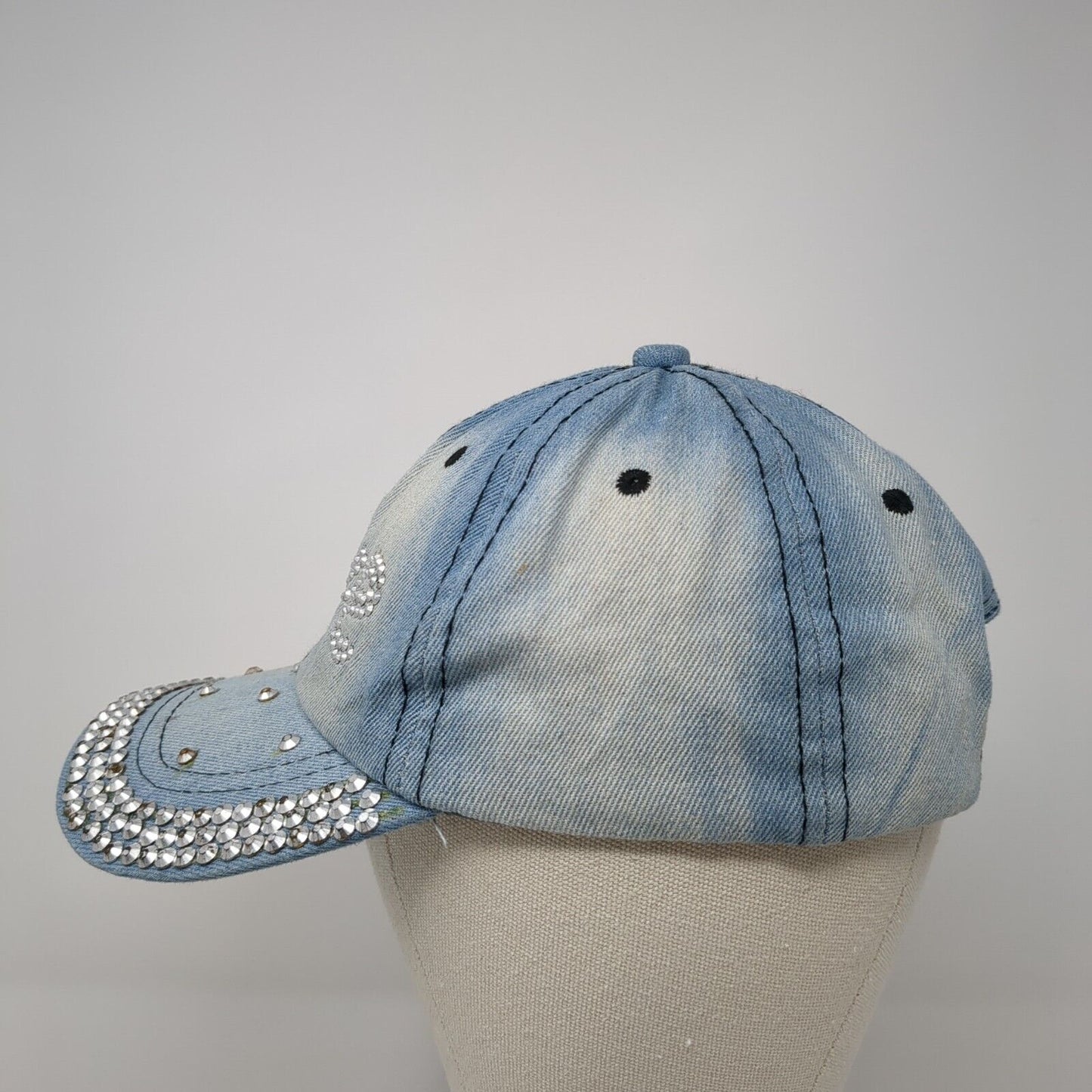 Love Slideback Hat Blue One Size Adjustable Bling Rhinestone Denim
