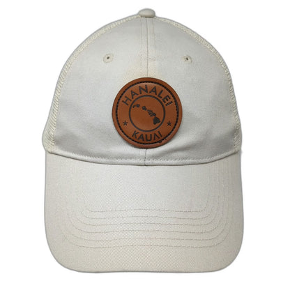 Trucker Hat Beige One Size Snapback Mesh Back Hawaii Hanalei Kauai Leather Patch