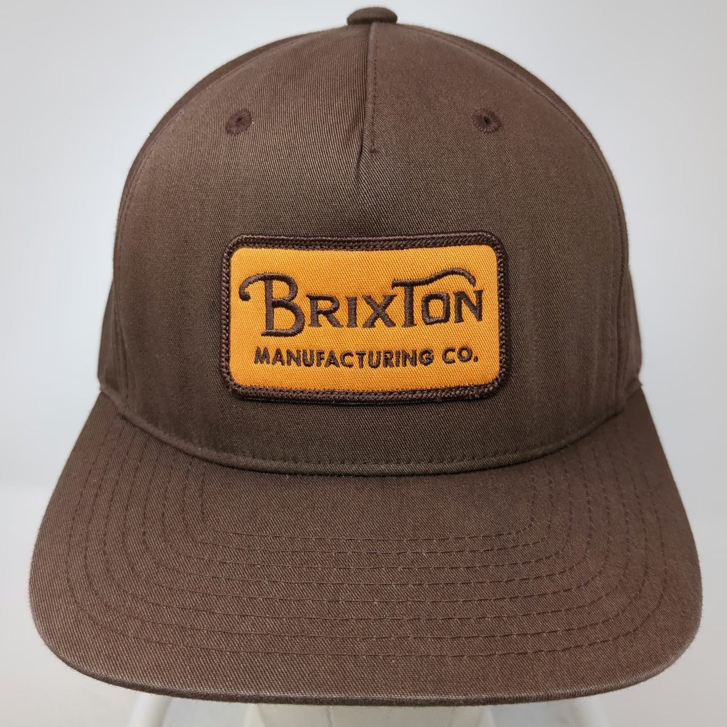 Brixton 5 Panel Brown Hat One Size Manufacturing Co Patch Snapback Flat Bill