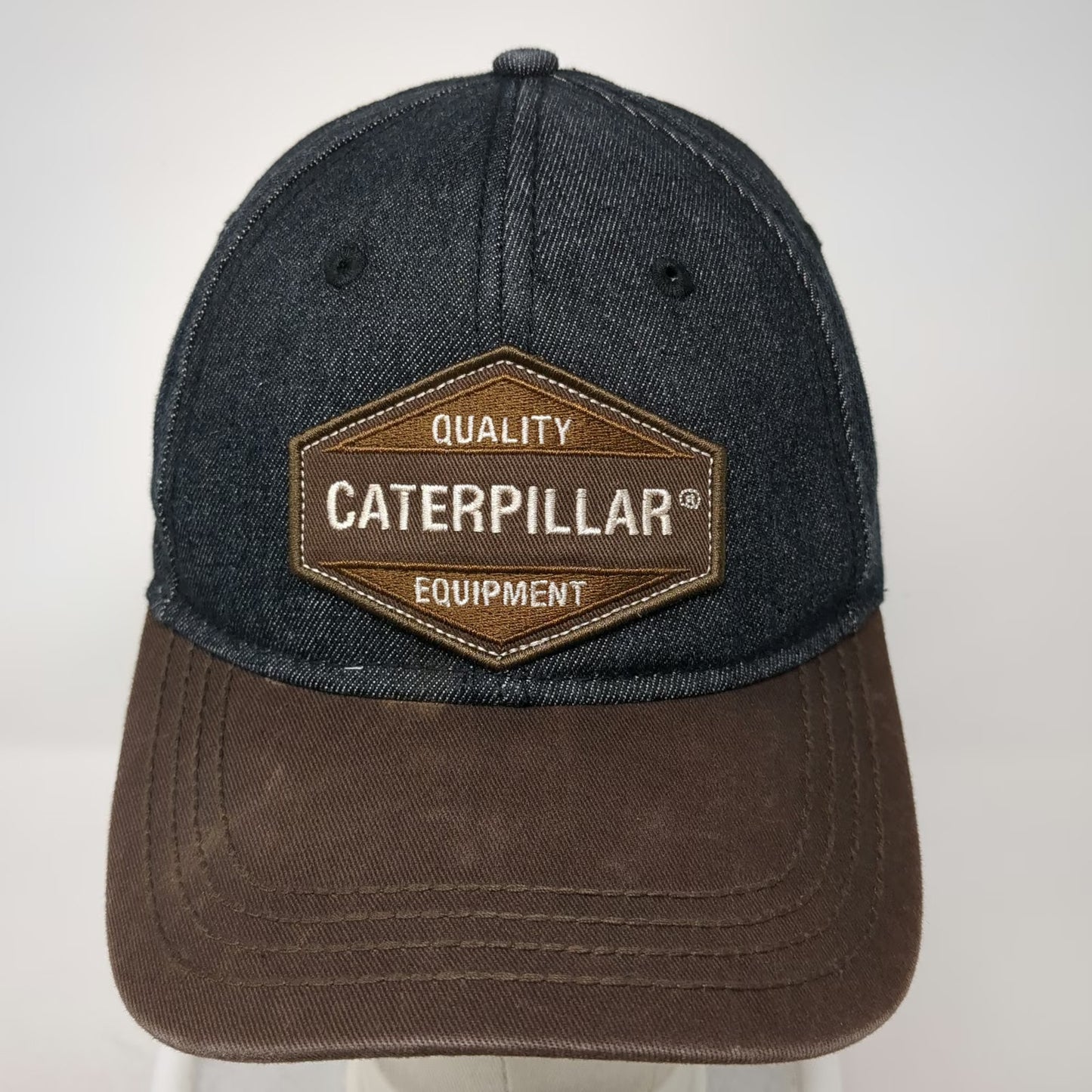 MPC Baseball Cap Blue Brown OSFM Denim Caterpillar Equipment Logo Hat Adjustable