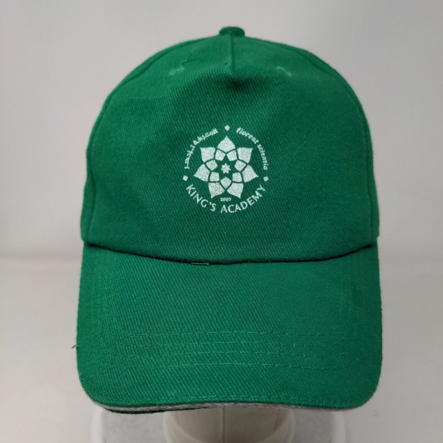 King's Academy Strapback Hat Green 58cm Adjustable Solid Vent Holes