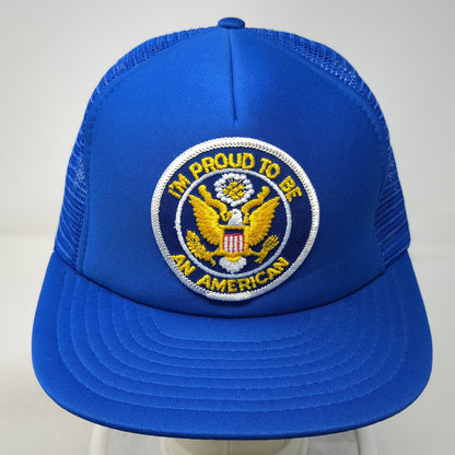 Designer Award Trucker Hat Blue One Size Mesh Snapback USA Eagle Patriotic Patch