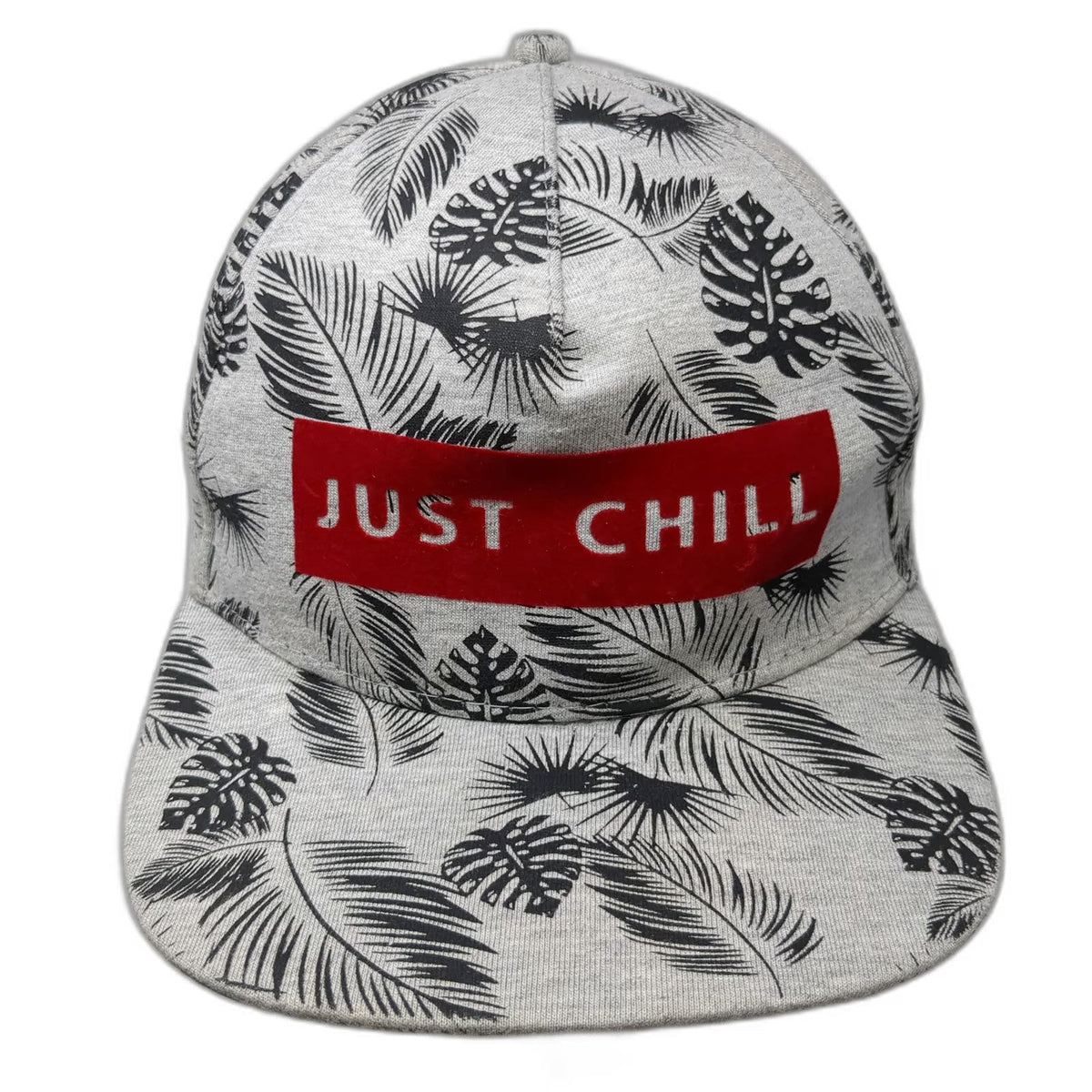 5 Panel Gray Hat One Size Just Chill Tropical Palm Leaves Black Flat Brim