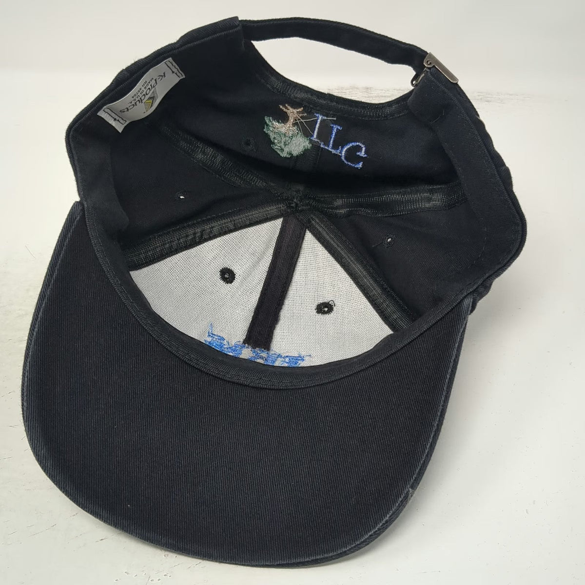 K-Products Baseball Cap Black Blue White IBM ITG Tree Slideback Hat Vintage