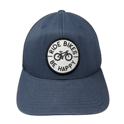 Ride Bikes Be Happy Snapback Trucker Hat Blue OS Adjustable Mesh Back Yupoong