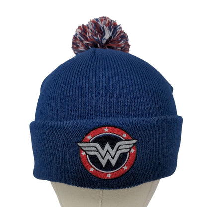 Wonder Woman Women's Knit Beanie Hat Embroidered Logo Pom Pom