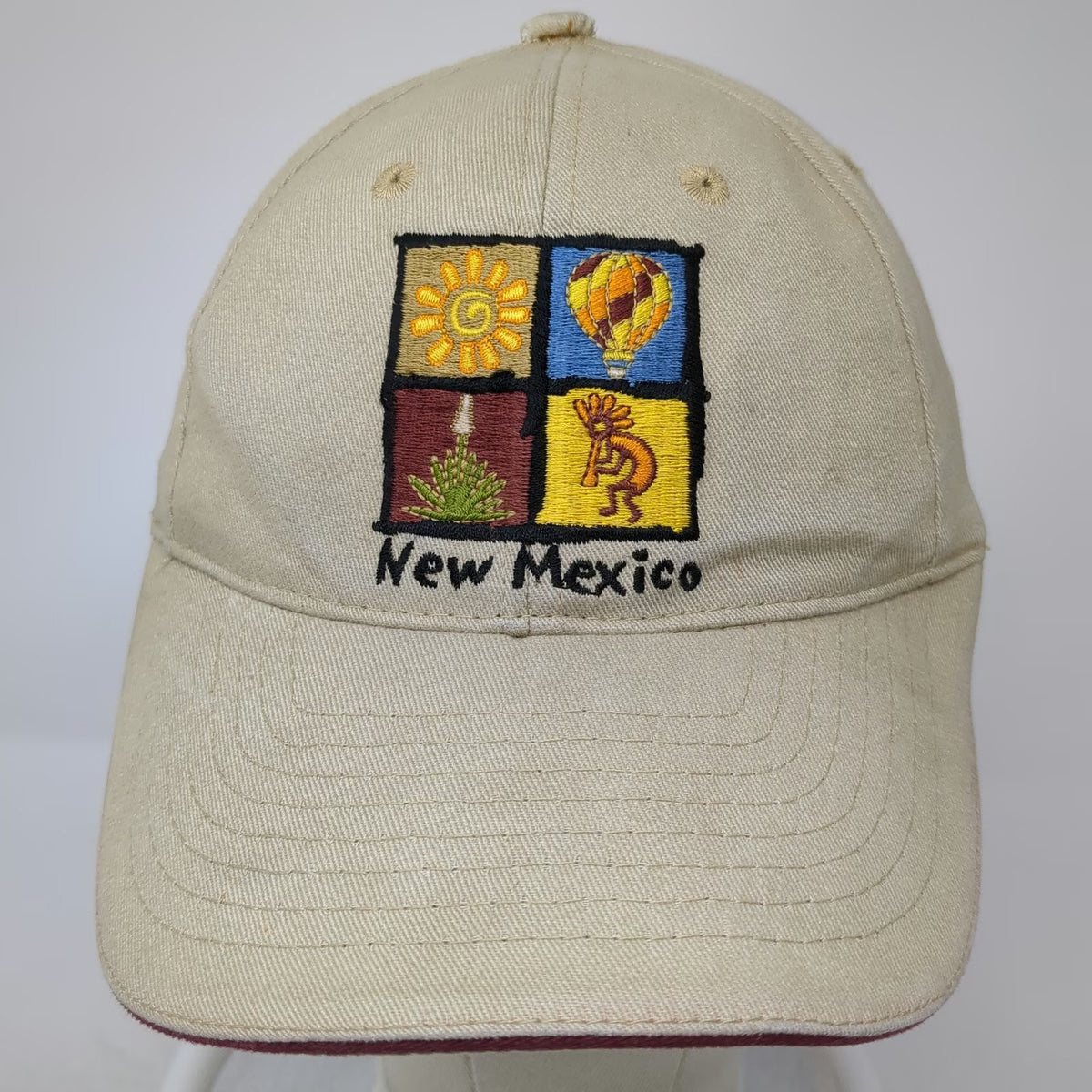 Beige Baseball Cap One Size New Mexico Kokopelli Balloon Cactus Embroidered Hat