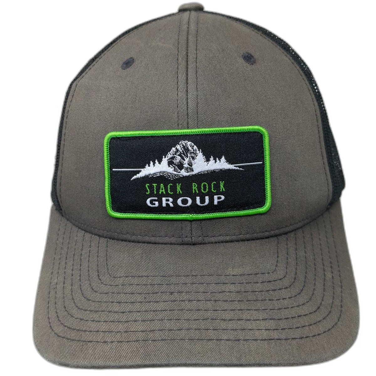 Yupoong Stack Rock Group Mountain Patch Gray Trucker Hat One Size Snapback Mesh
