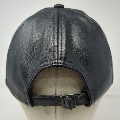 Zleevo Baseball Cap Black One Size PU Leather Brown Stitching Slideback Hat