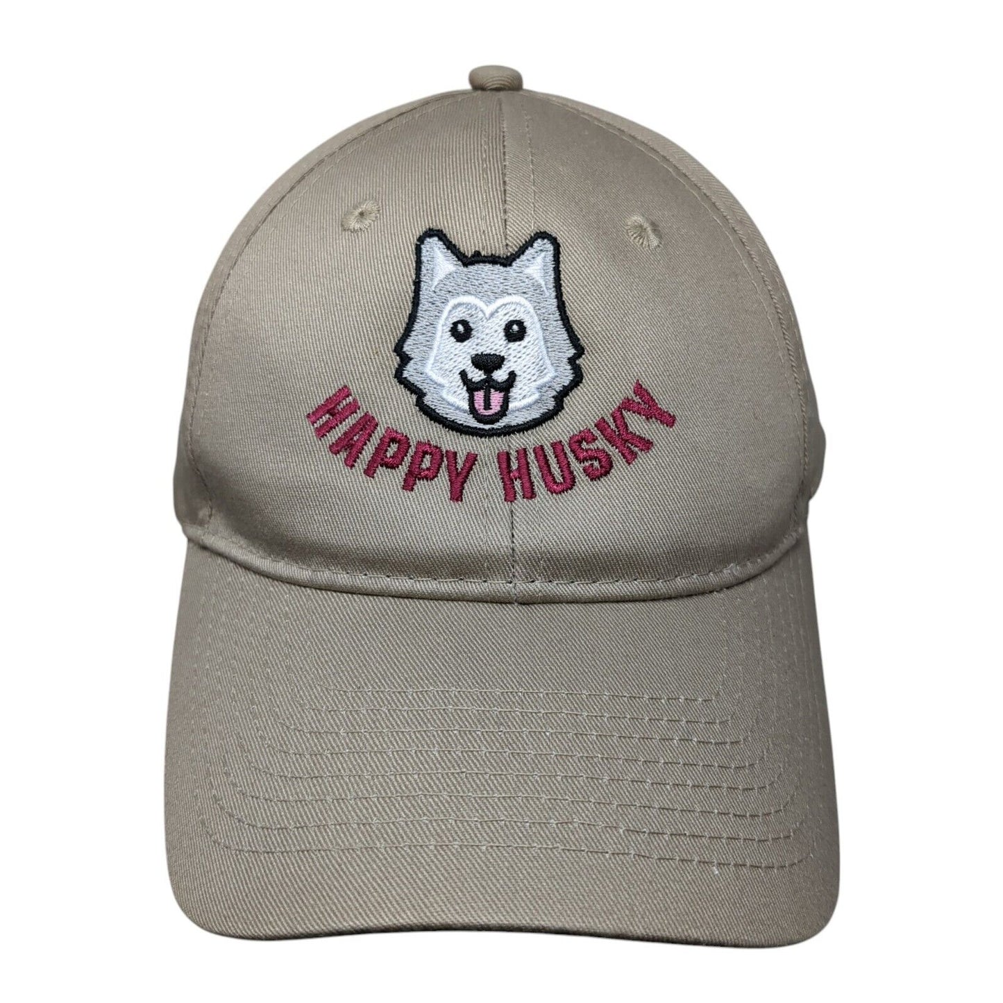 Happy Husky Strapback Hat Tan OSFA Adjustable Embroidered Port & Company Cotton