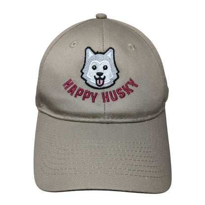 Happy Husky Strapback Hat Tan OSFA Adjustable Embroidered Port & Company Cotton
