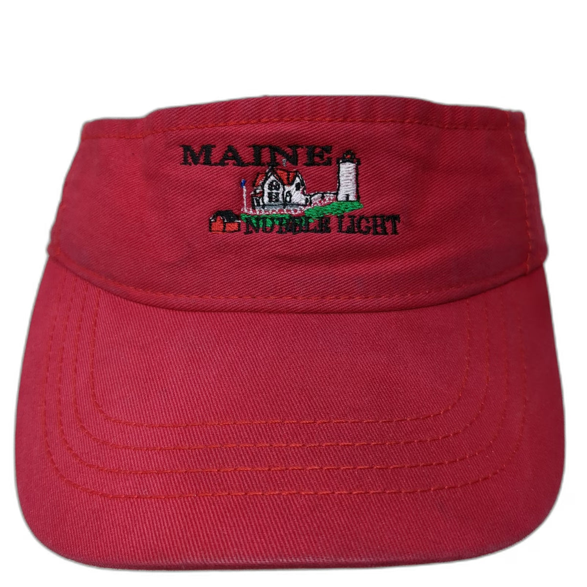 KNP Visor Red One Size Maine Nubble Light Lighthouse Embroidered Cotton Hat