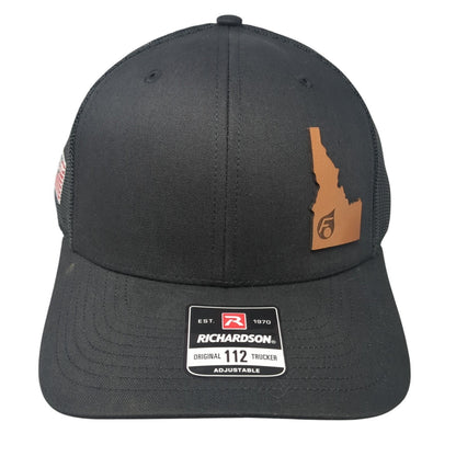 Idaho Leather Patch Snapback Trucker Hat Black One Size Mesh Back