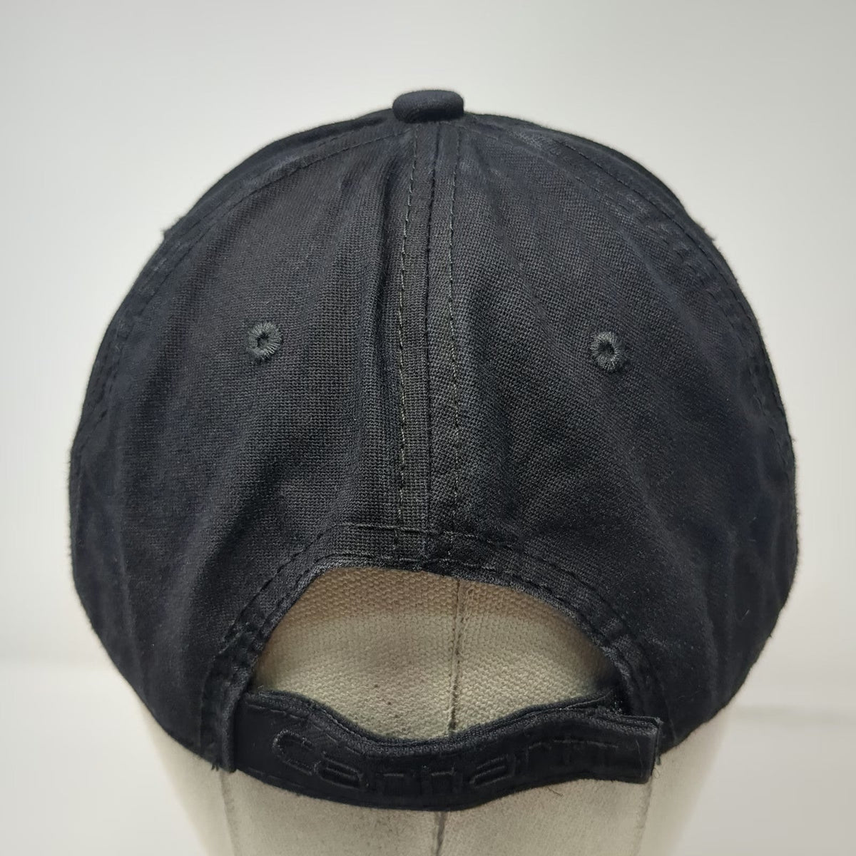 Carhartt Baseball Cap Black One Size Leather Patch Strapback Hat Logo Adjustable