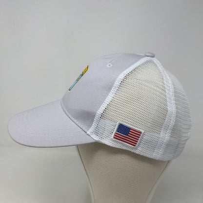 Unbranded Men's Strapback Mesh Back Hat Gray White Embroidered Bass Logo Flag