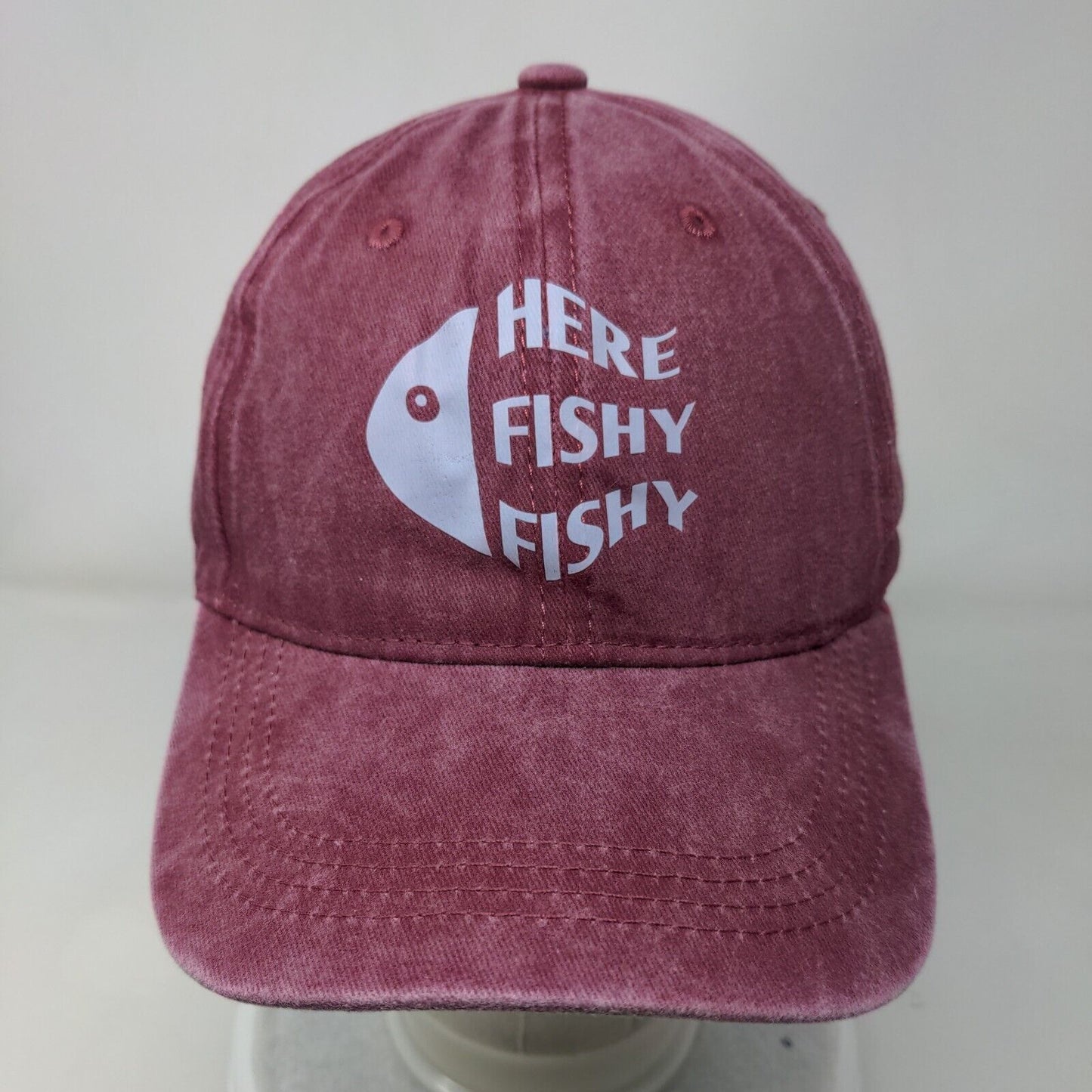 Here Fishy Fishy Slideback Hat Red One Size Adjustable Solid 6 Panel
