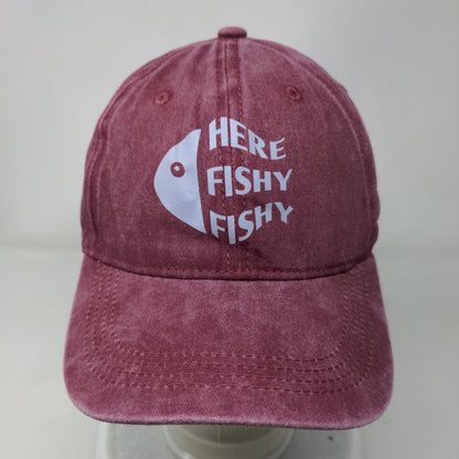 Here Fishy Fishy Slideback Hat Red One Size Adjustable Solid 6 Panel