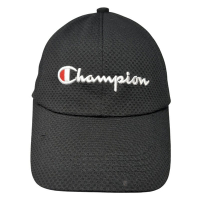 Champion Strapback Hat Black One Size Adjustable Embroidered 6 Panel