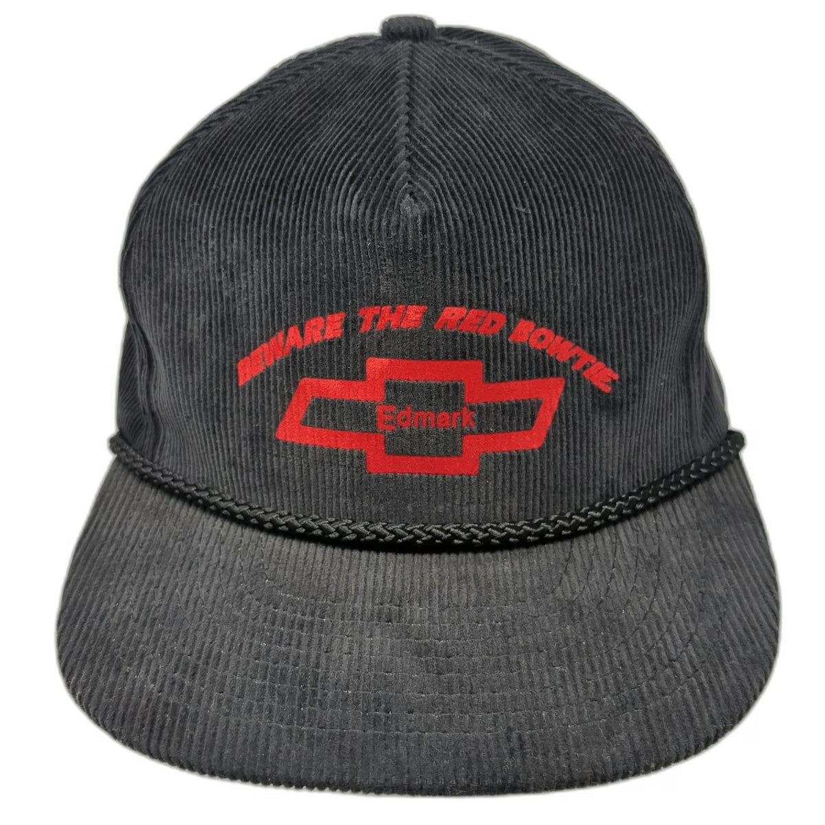 Nissin 5 Panel Black Hat One Size Corduroy Rope Brim Chevrolet Edmark Bowtie
